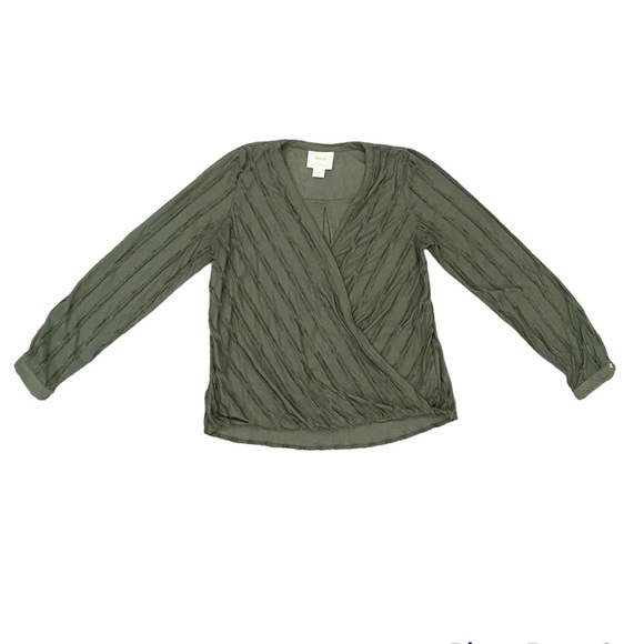 Anthropologie Maeve Audre Long Sleeve Faux WrapTextured Surplice Striped Top - Picture 2 of 5